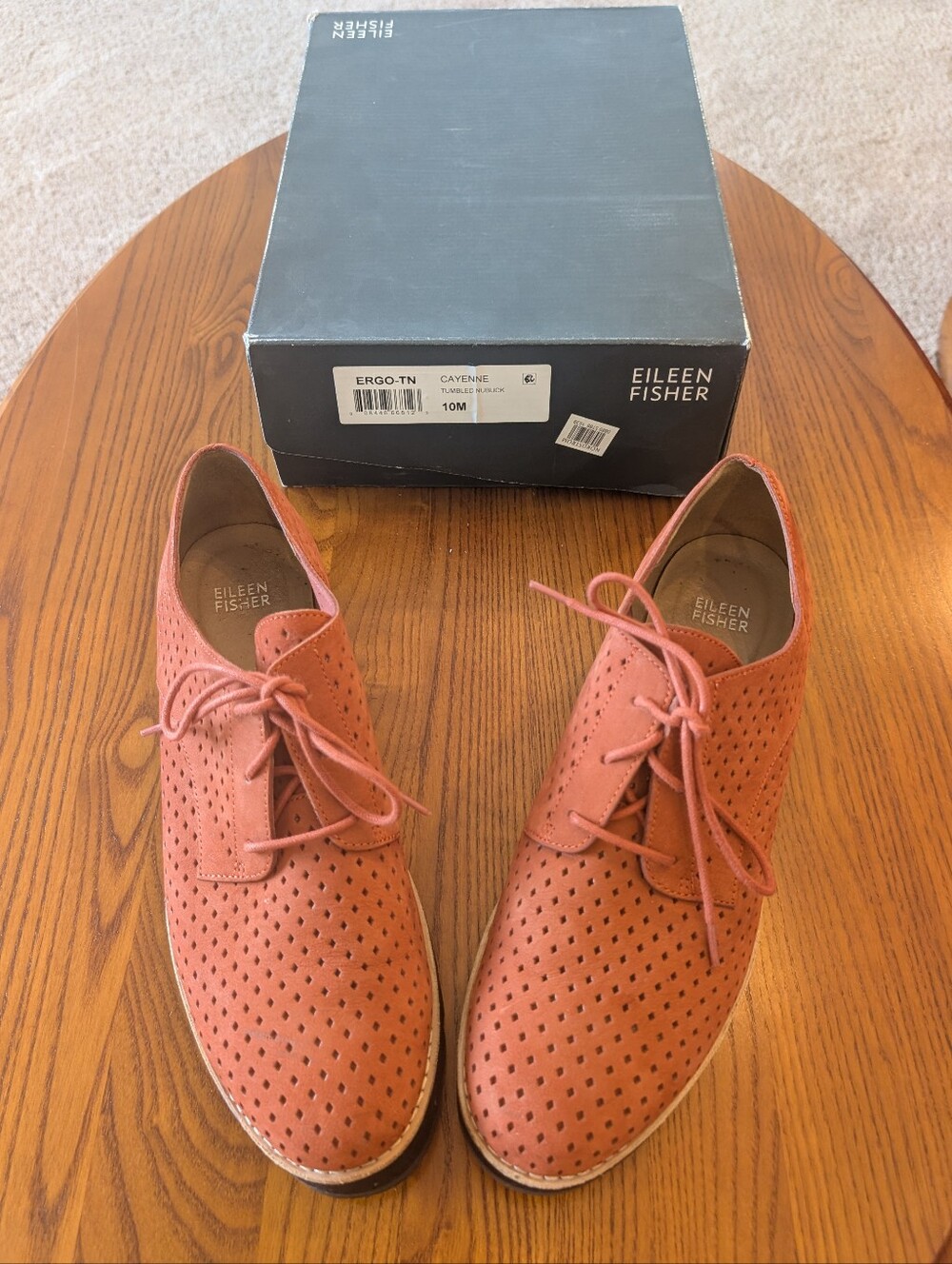 Eileen Fisher Cayenne Perforated Leather Lace-Up Platform Oxfords - Size 10M